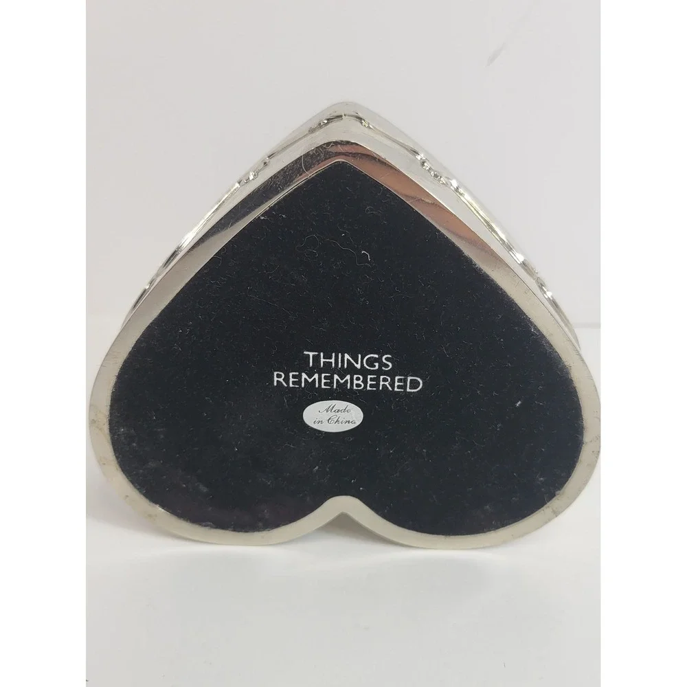Things Remembered Heart Jewelry Box Silver Tone Rhinestone Enamel Photo Lid